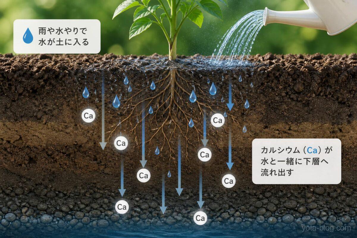 カルシウムが水で流れるイメージ
